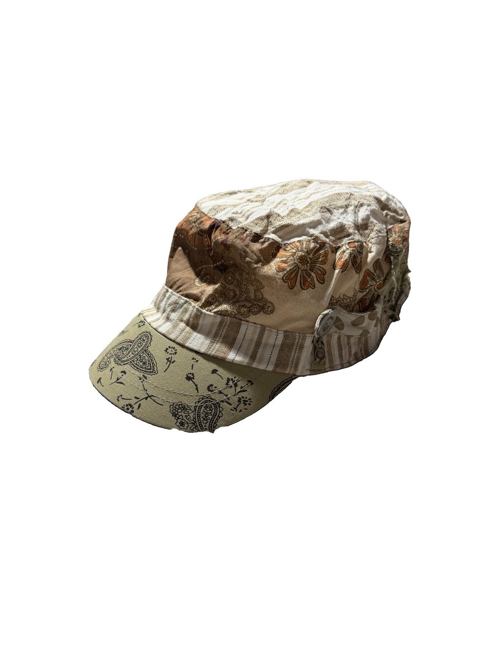 Vintage Y2K Women's Army Hat Cadet Cap Distressed Patchwork Grunge